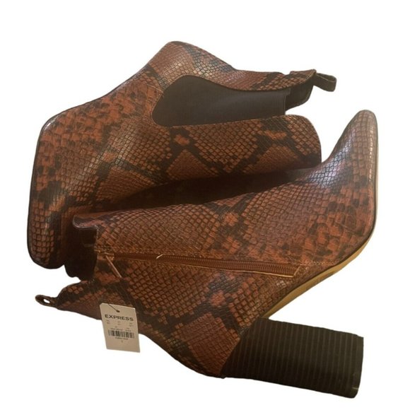 Express Snakeskin Animal Brown Black Faux Leather Zipper Boots Women Size 9 NEW - Picture 4 of 10